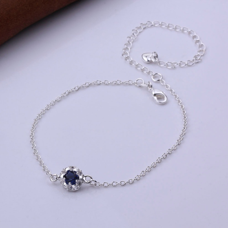 A033 Women Jewelry Silver Anklet 镀银饰品水晶蓝锆石脚链女潮送女朋友七夕情人节礼物