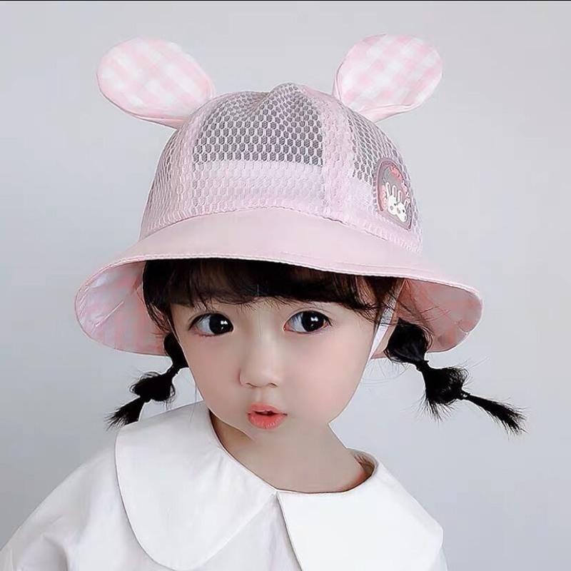 婴儿帽子夏季春秋女宝宝可爱超萌公主渔夫帽儿童薄款网耳朵遮阳帽