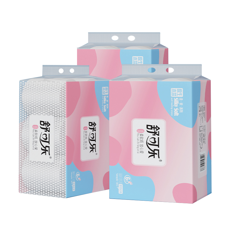 舒可乐 卫生纸家用原生木浆无芯卷纸 五层加厚6卷每提 整提便携小卷实惠装擦手纸厕纸 母婴可用 4提装