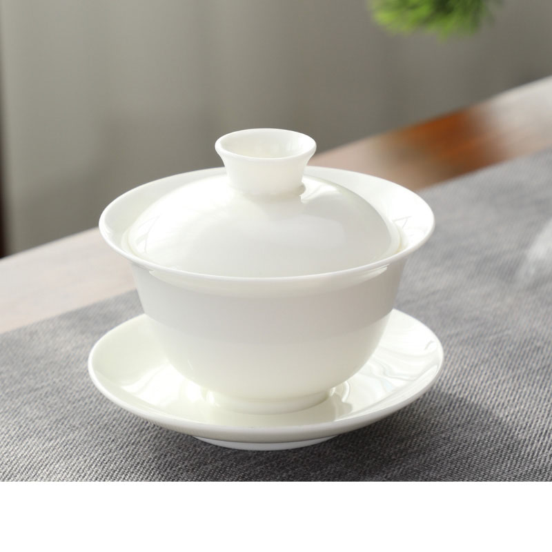 方然羊脂玉盖碗茶杯素白120ml高清大图