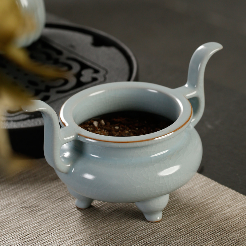 戴云品格 原矿玛瑙入釉汝窑香炉茶玩盘香炉线香炉 茶宠精品摆件原矿汝瓷礼品 问鼎香炉