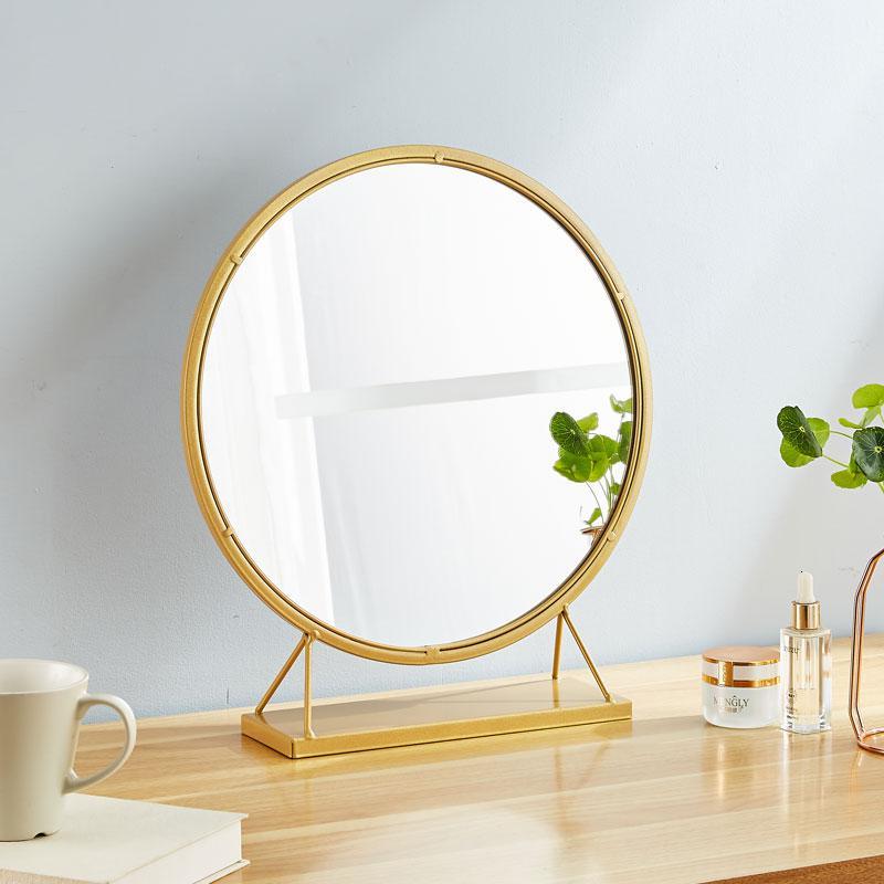 台式化妆镜桌面镜子轻奢圆镜闪电客北欧圆形镜网红镜子梳妆台镜白色
