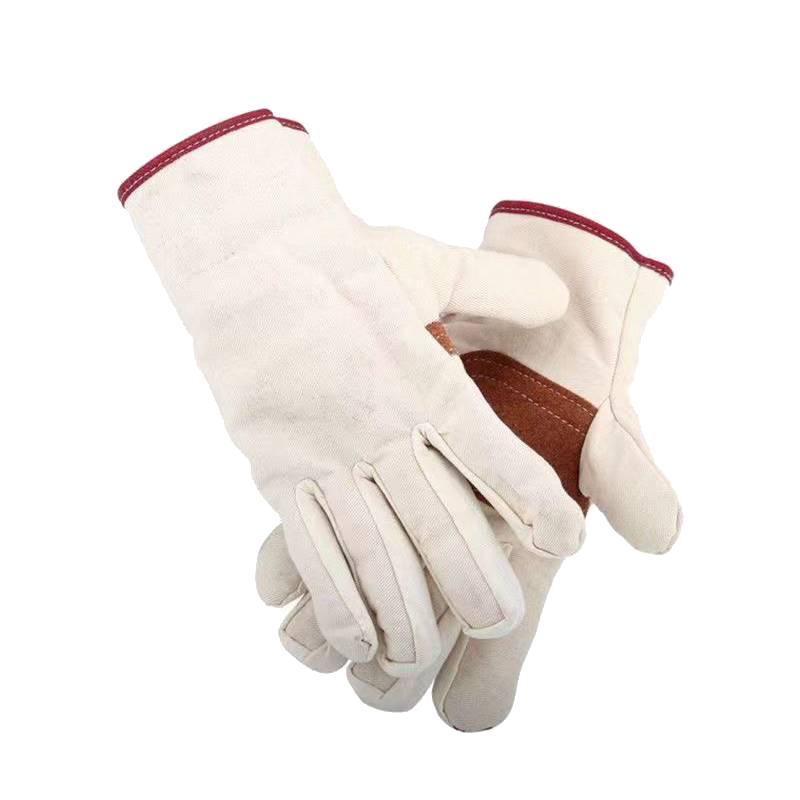 帆布手套单层加皮劳保手心皮布手套耐磨用电焊机械保护手套