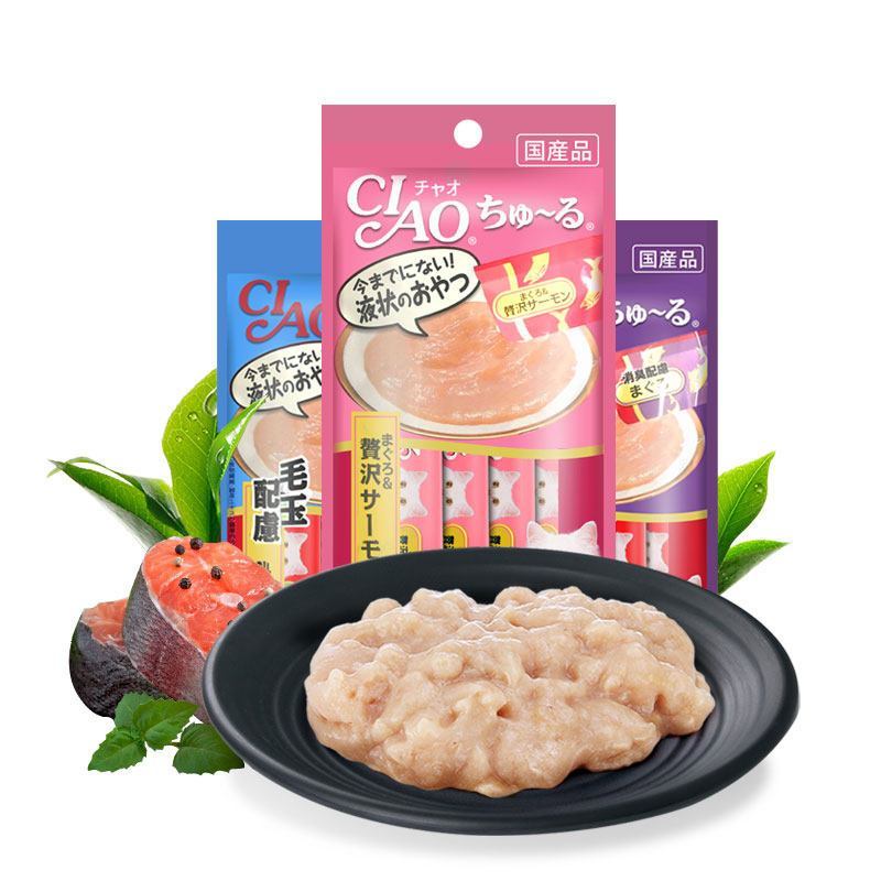 伊纳宝妙好鲜包 CIAO啾噜新品流质肉条成幼猫零食宠物湿粮 鸡肉（控制毛球）8包