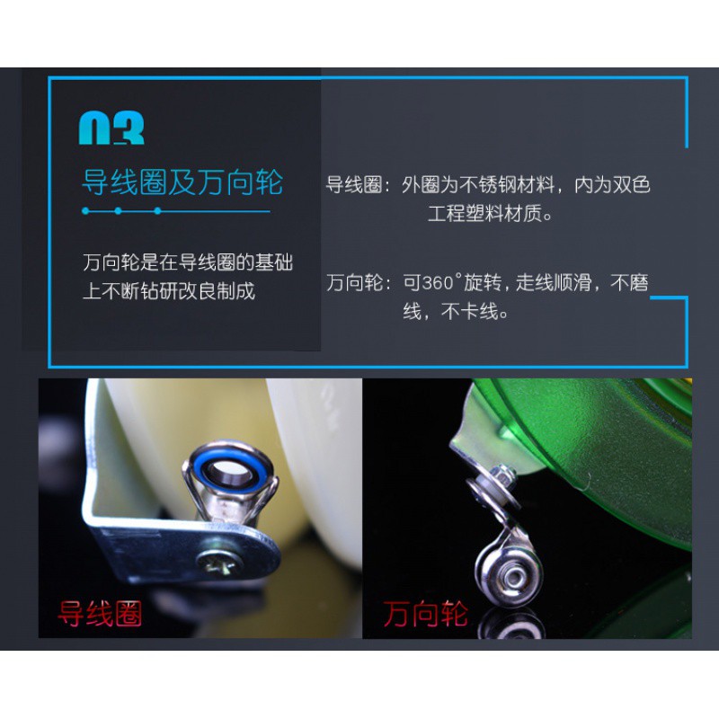 潍坊风筝 大轴承 线轮 风筝握轮 万向轮 工程塑料 风筝轮线创意 三维工匠 20水晶蓝+500米线高清大图