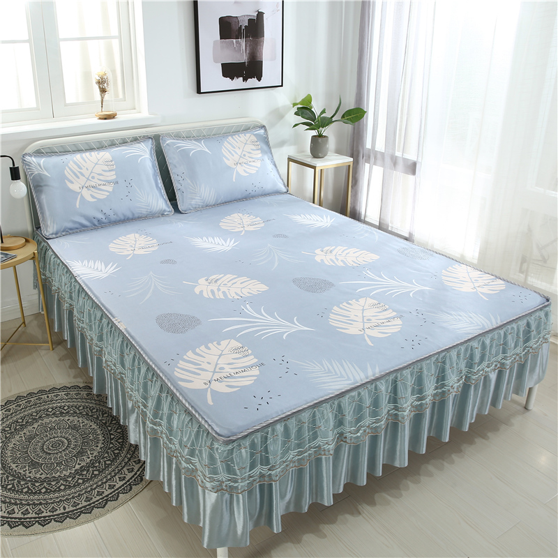 美帮汇可水洗折叠冰丝凉席三件套床裙床笠款夏季夏天机洗的凉滑床单软席高清大图
