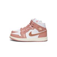 Air Jordan 1 Mid SE 高级皮革橡胶外底轻质气垫粉白色时尚篮球鞋