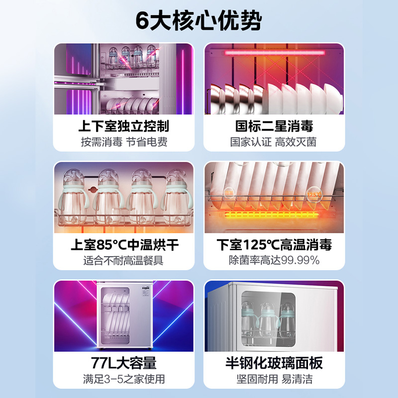 美的(Midea)消毒柜家用 餐具碗柜碗筷消烘一体机 小型立式 婴儿奶瓶 77L三层 高温二星级 80G05高清大图