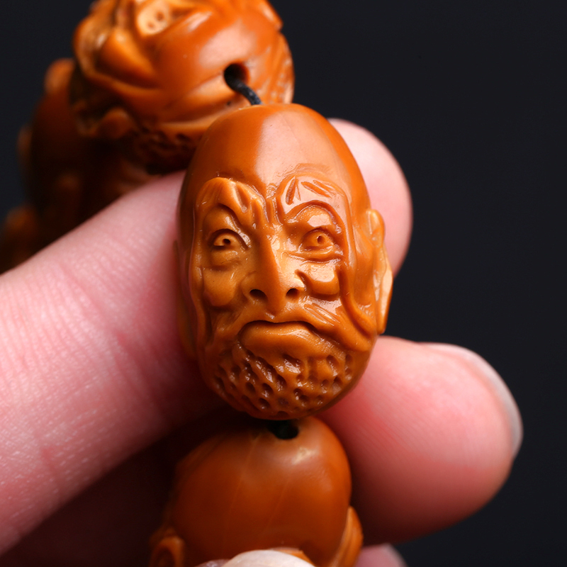 天然橄榄核十八罗汉手串橄榄胡文玩手串项链手工刻红油老核男47555送女朋友七夕情人节礼物