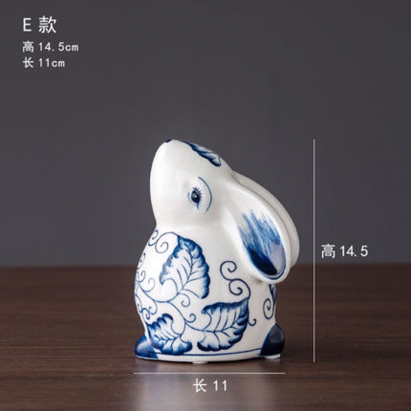 兔子摆件陶瓷饰品创意可爱客厅兔子摆设景德镇青花手绘兔子工艺品 三维工匠 6高清大图