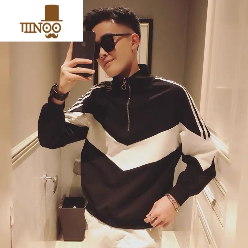 YANXU男士卫衣潮流韩版半高领长袖T恤男潮牌ins休闲痞帅秋潮帅潮高清大图