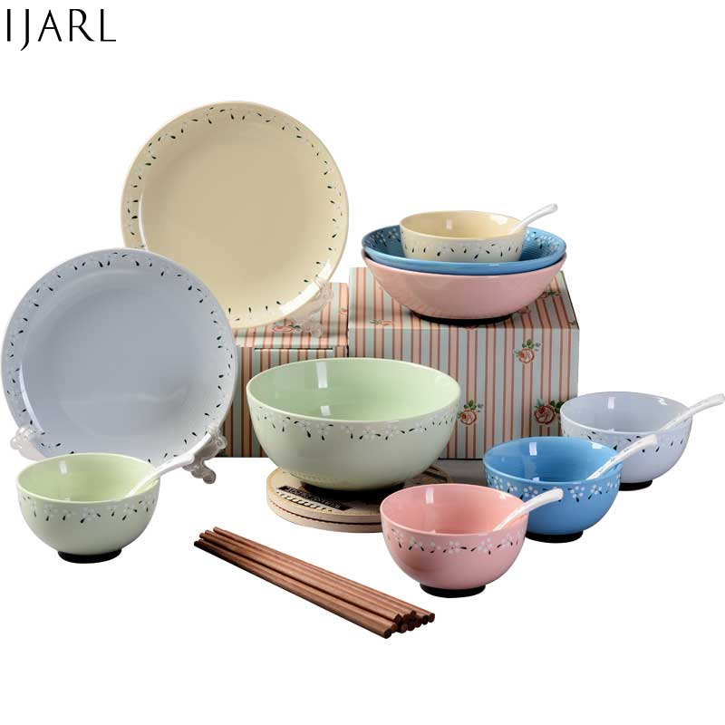 亿嘉IJARL 简约风日系家用餐具洛阳花20件陶瓷餐具套装 (汤碗汤盘)