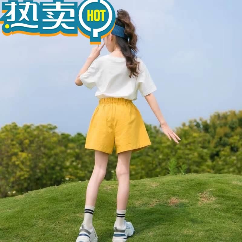 绿彩虹光女童夏装套装2023新款中大童洋气时髦儿童装10岁女孩网红短袖夏.图片