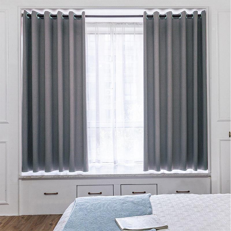 美帮汇全遮光窗帘免打孔安装简易卧室飘窗短帘阳台防晒隔热遮阳布伸缩杆 高级灰-隐竹节(TH) (内宽0.75-1.1米用)帘宽1.5*高1.8米