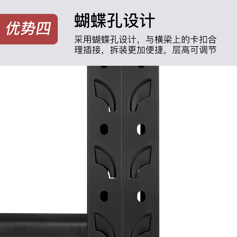 尔迈 仓储货架置物架货物展示架超市仓库钢制金属重型货架 200*200*50cm 500kg/层 黑色