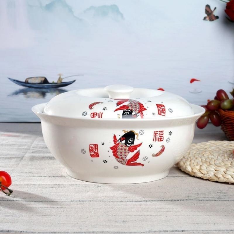 我爱我家 1个8英寸汤古送1大勺(无盖) 加厚大汤碗汤古汤盆菜盆带盖品锅陶瓷餐具中式创意大碗配大汤勺