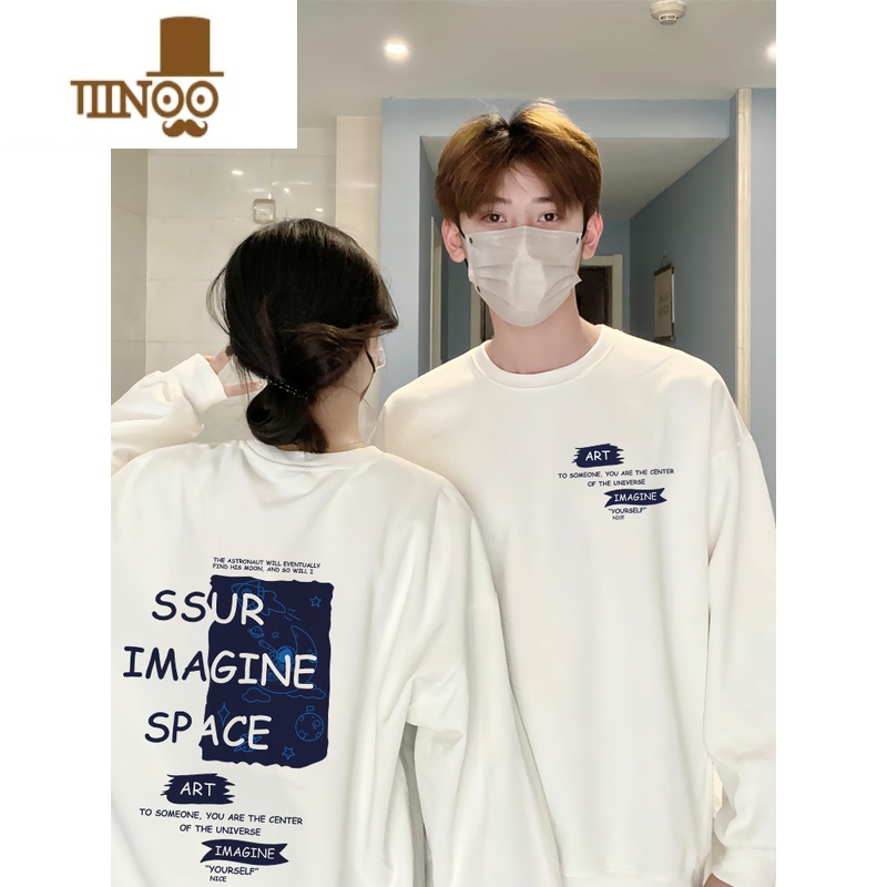 YANXU超火情侣卫衣2023新款圆领ins复古风男女宽松潮牌加绒外套高清大图