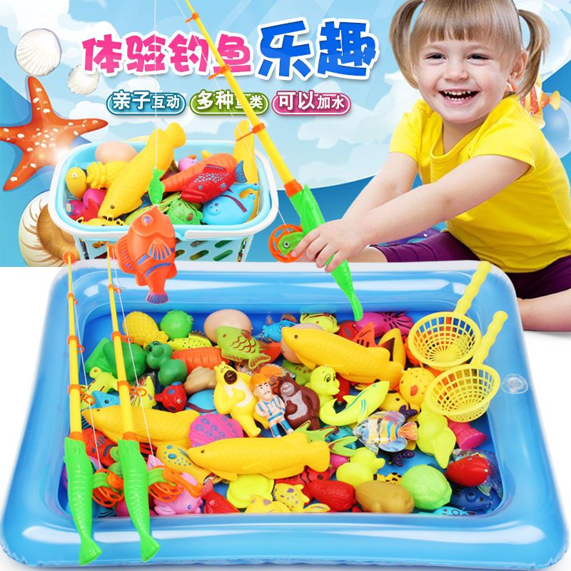 启蒙早教儿童磁性鱼钓鱼玩具池套装钓鱼竿钓鱼池河豚鱼竿戏水|河豚竿52件套