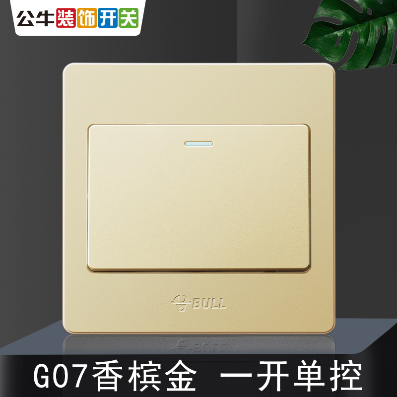 bull公牛86型G07香槟金灯开关插座家用墙壁电灯电源单开单联床头开关面板86型暗装一开单控开关