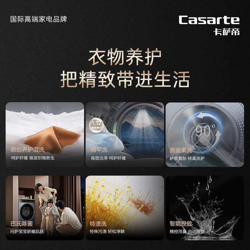 卡萨帝(Casarte)揽光系列 10公斤 直驱变频 滚筒洗衣机 525大筒径 精华洗 CE B10LKELBU1高清大图