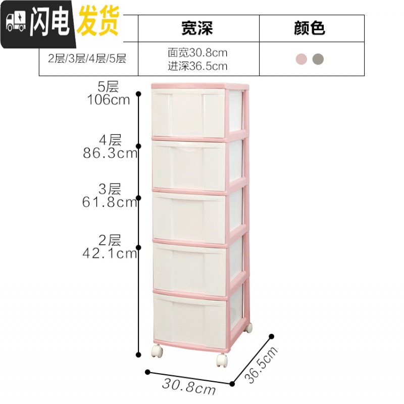 三维工匠塑料抽屉式收纳柜子儿童衣柜厨房夹缝窄柜整理储物柜爱丽丝高清大图