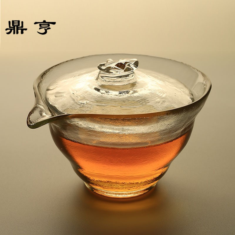 鼎亨出口日本加厚玻璃盖碗手工磨砂锤纹三才盖碗公道杯手抓壶小泡