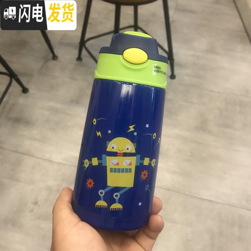 三维工匠卡通儿童保温杯带不锈钢水壶幼儿园宝宝小学生防摔水杯子 小靓仔(黄色)+黄色杯套高清大图