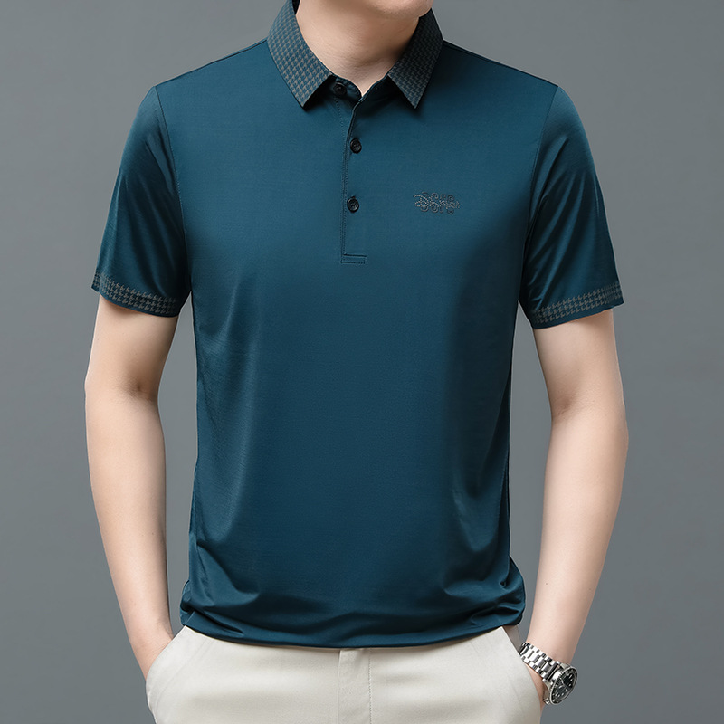 夏季商务男装短袖t恤潮中年男士休闲体恤Polo衫纯色冰丝直播高清大图