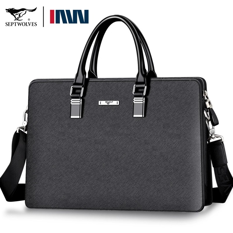 七匹狼 男包男士商务公文包大容量手提包 1A3452133-01(黑色)