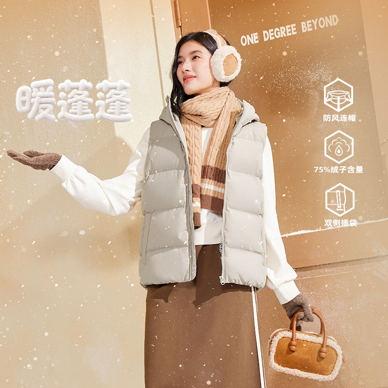 361°连帽羽绒马甲女装冬季新款宽松时尚羽绒马甲保暖防风外套高清大图