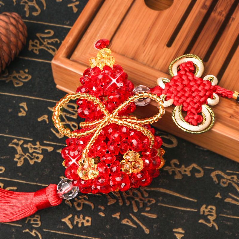 diy手工制作串珠汽车挂件材料包 中国结葫芦仿水晶编织汽车装饰品 仿