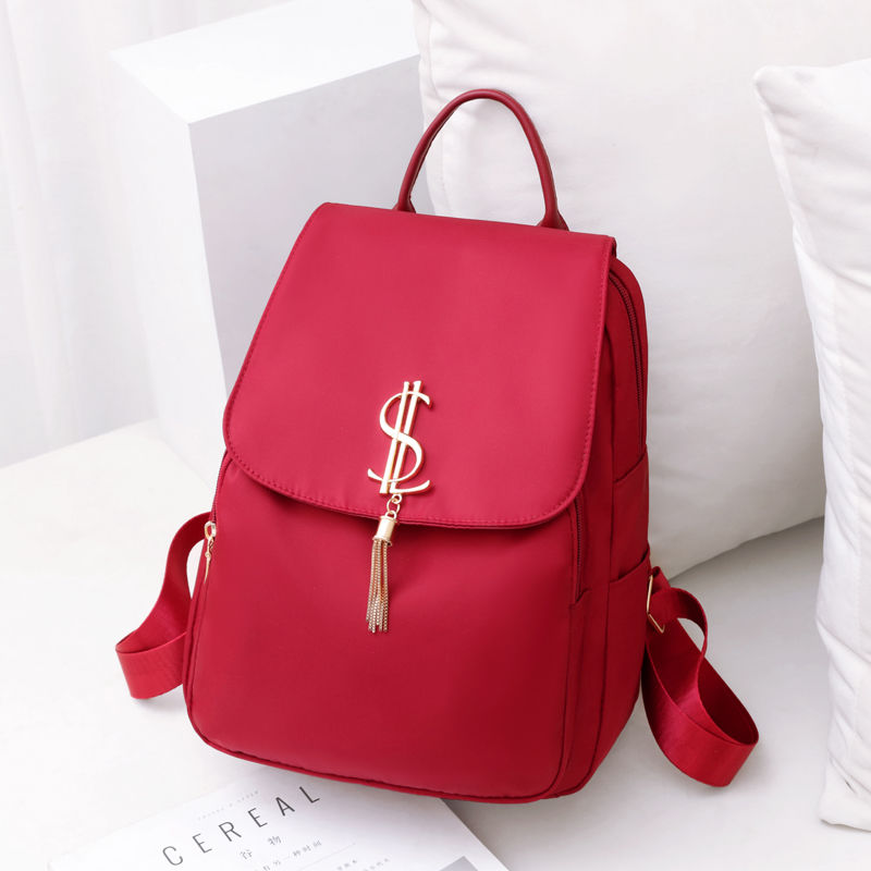 牛津纺双肩包女背包学生书包潮2021新款韩版大容量旅行包女 【MK-8909】红色