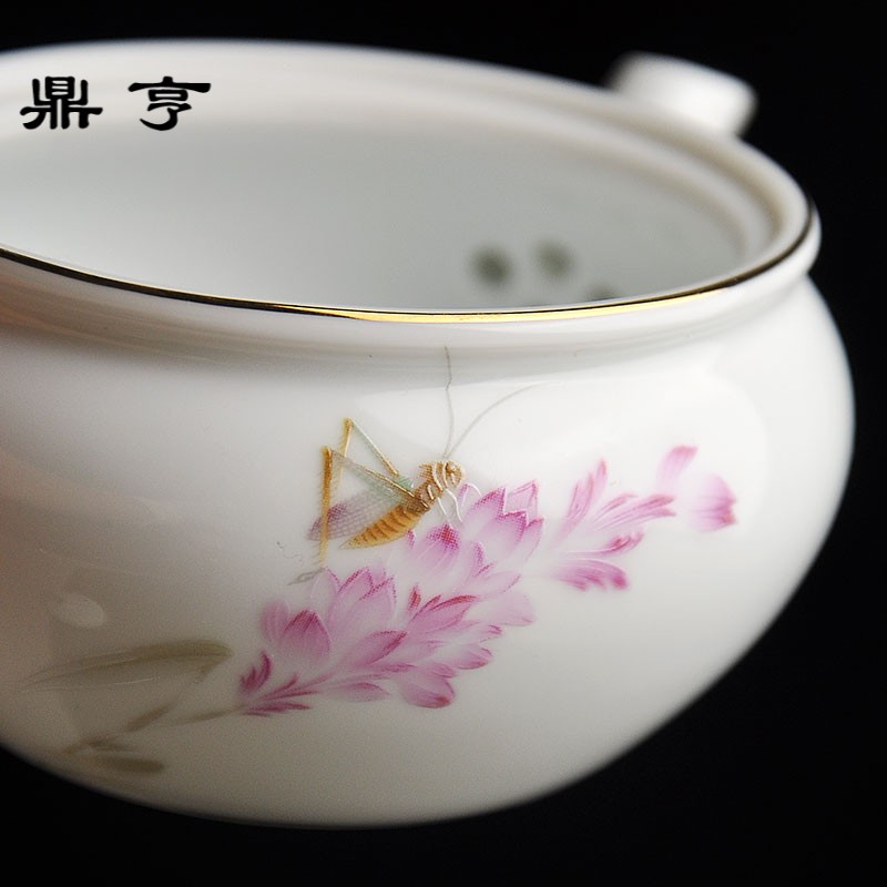 鼎亨秋韵德化白瓷家居田园风浅浮金边侧把壶冲泡茶壶器陶瓷功夫