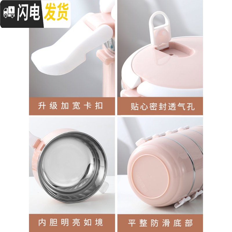 三维工匠简约不锈钢饭盒保温分格1成人可爱便当盒学生2韩国3多层4带盖餐盒 二层北欧蓝+餐具高清大图