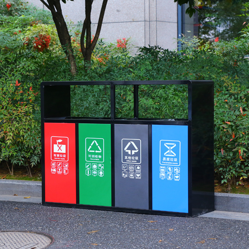 户外不锈钢垃圾桶商用小区街道公园果皮箱环卫分类垃圾箱 A款镀锌四分类