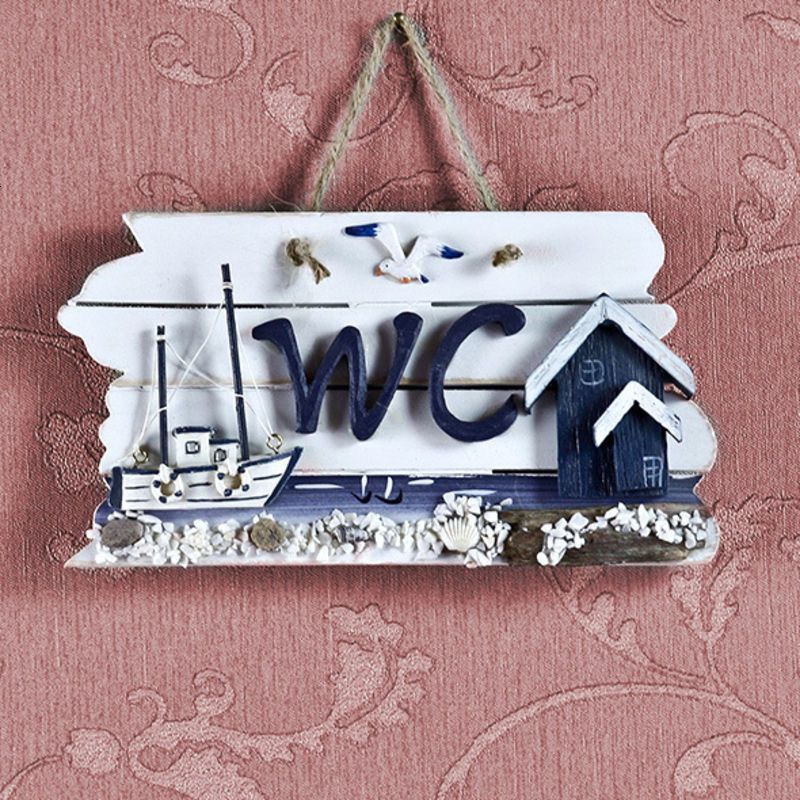 创意地中海木质挂牌 厕所/卫生间指示牌-WC字母挂件装饰