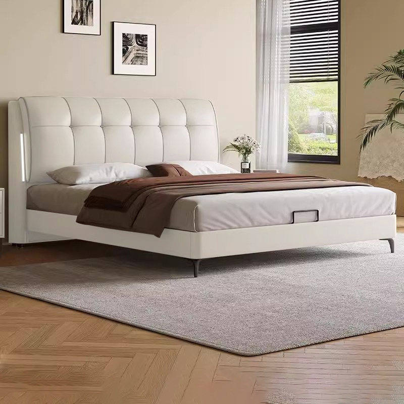 真皮床现代简约轻奢新款双人床1.5米1.8米大床主卧婚床意式皮艺床高清大图