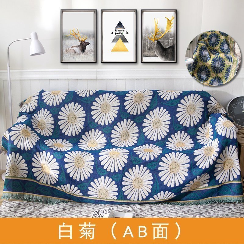 沙发巾全盖布北欧沙发垫套毯冬季加厚弹力通用懒人沙发罩 白菊（AB面） 90*180_342