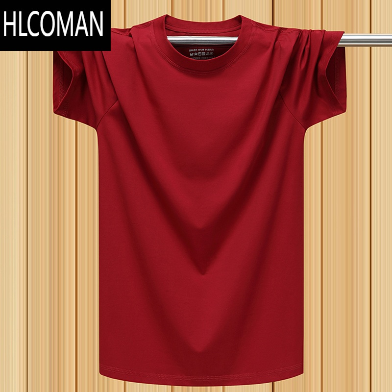 HLCOMAN夏季莫代尔弹力薄款短袖T恤衫加肥大码半袖宽松体恤男 枣红色