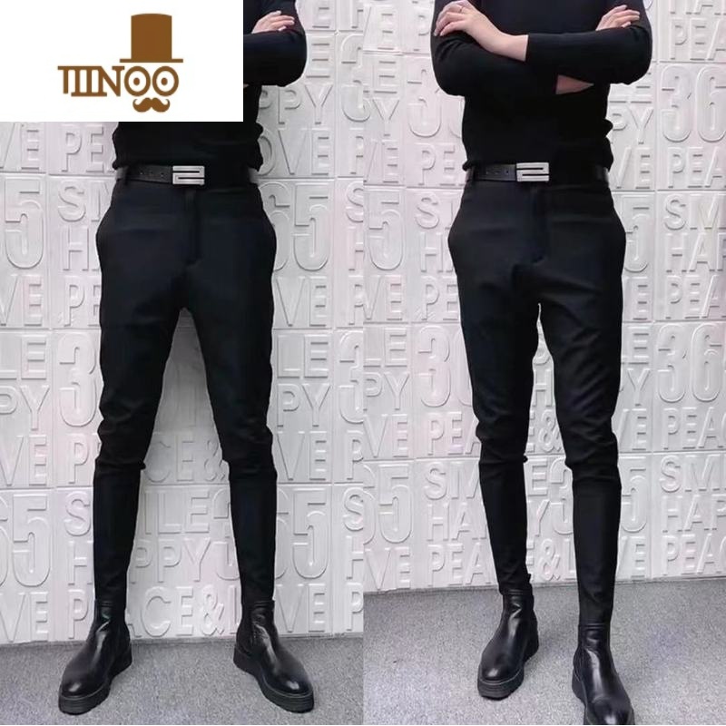 YANXU秋季精小伙修身束脚休闲长裤韩版百搭潮流青年西装裤男小脚西裤 1829黑色束脚 3XL160-175斤