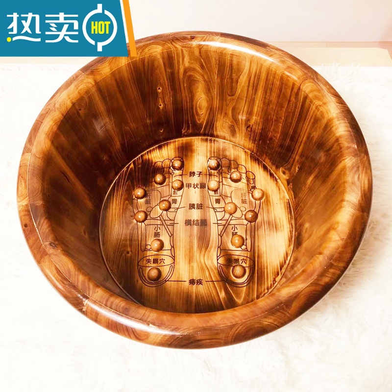 JING PING碳化保温泡脚桶木质家用木桶洗脚桶泡脚盆过小腿实木足浴按摩器高清大图