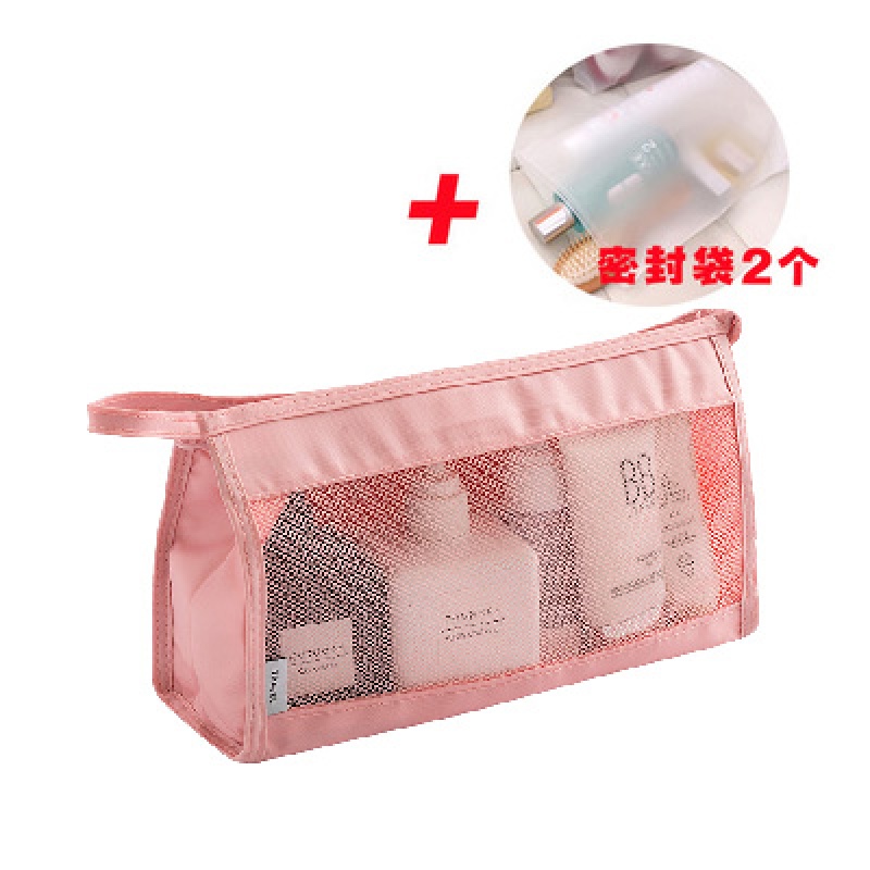 旅行洗漱包女士防水旅游收纳袋男便携出差小户外手提化妆品包简约收纳袋 三维工匠 粉红色+密封袋2个储物箱高清大图