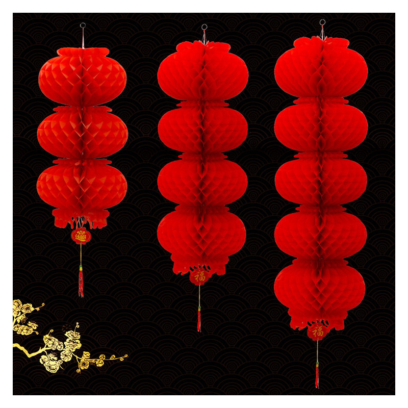 35#三连串[加密加厚]发4串 粘钩|小红灯笼挂饰连串灯笼结婚春节新年