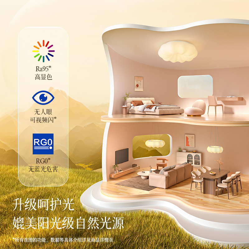 欧普照明/奶盖啵啵/时尚奶油风呵护光吸顶灯吊灯Ra95智能白色客卧餐厅套餐DD高清大图