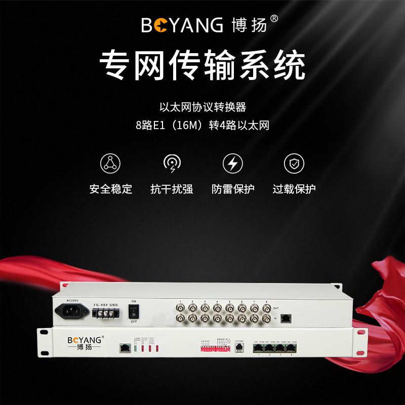 博扬(BOYANG)BY-E8F4 协议转换器 8路E1(16M)转4路以太网 机架式 1对价