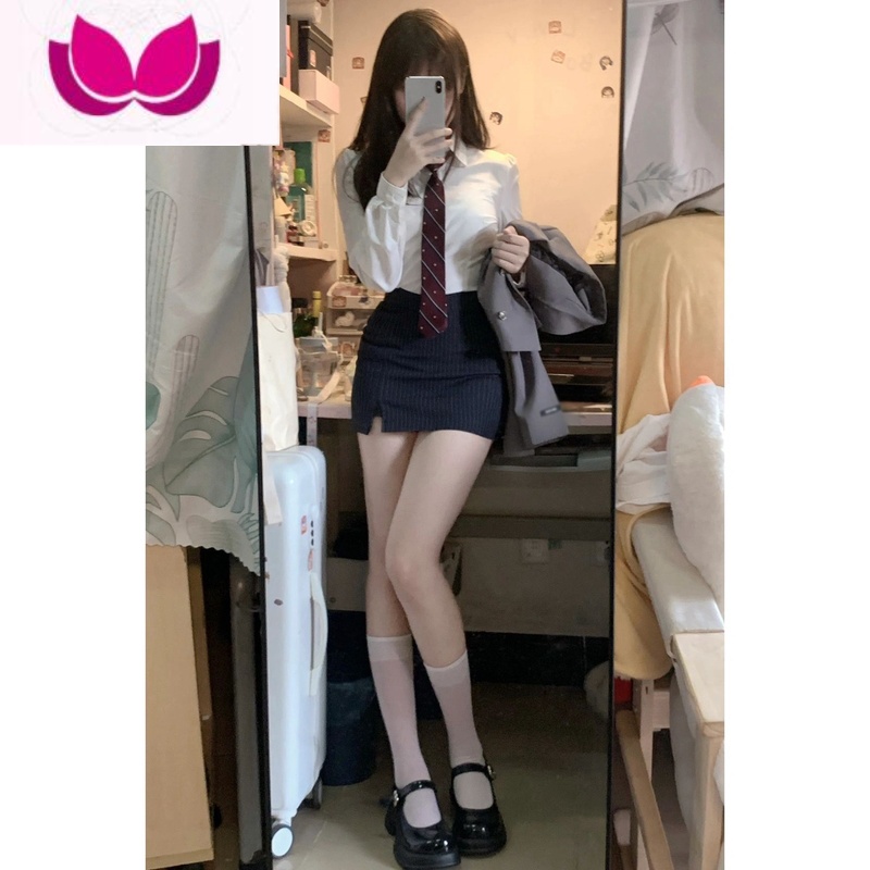 七斓韩式学院风韩系校服jk制服套装韩剧女主外套包臀裙纯欲穿搭 长袖衬衫+领带 XL