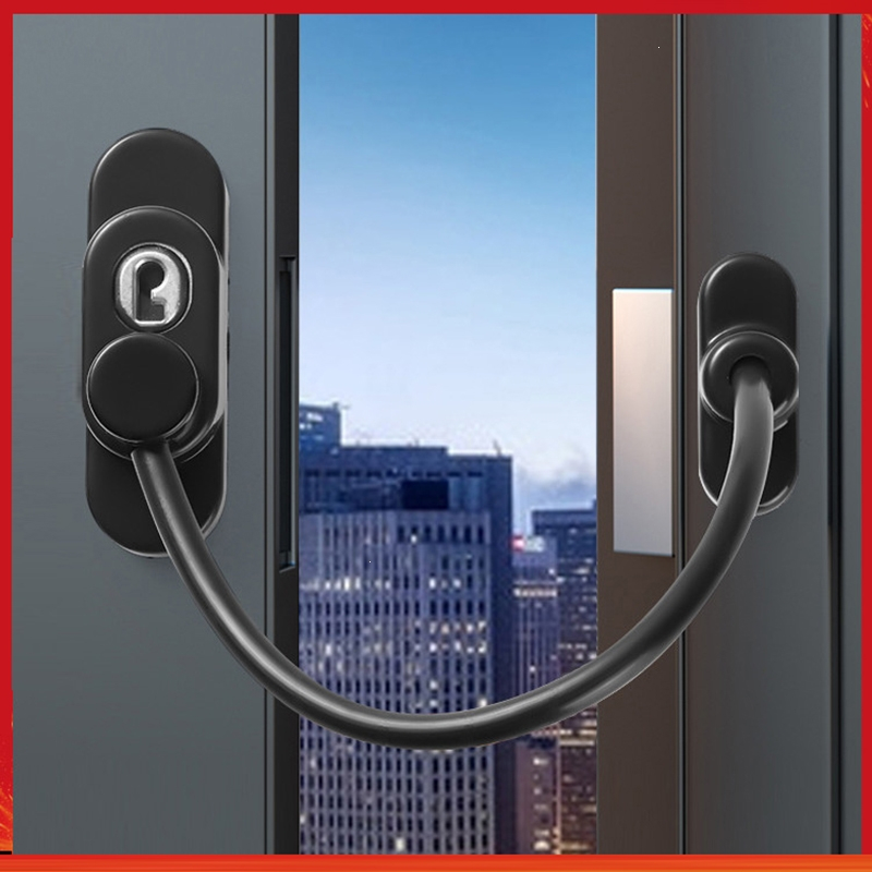 阿斯卡利窗户锁扣铝合金纱窗安全防盗儿童防护限位器外推平开窗子推