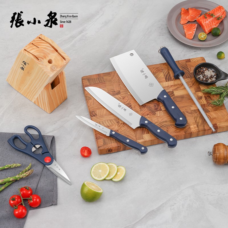 张小泉 D40610100 锋木系列套装刀具六件套 家用菜刀 水果刀 磨刀棒高清大图