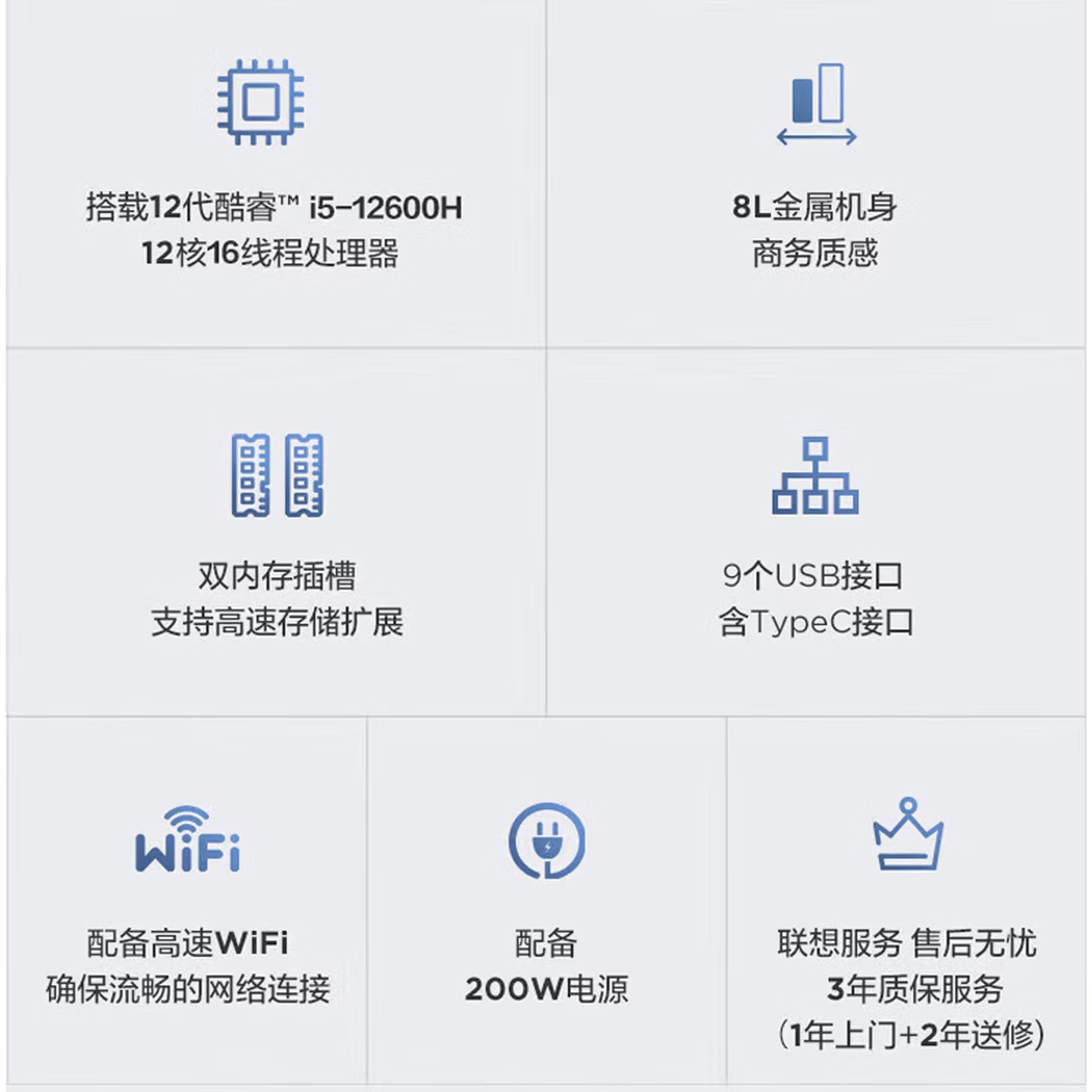 联想(Lenovo)Baiying百应M300 台式机电脑主机(酷睿i5-12600HX 16G 512G固态硬盘 WIFI Win11)高清大图
