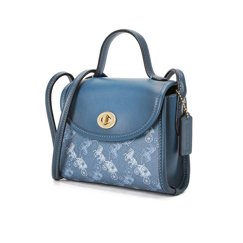 COACH 蔻驰 女包 口盖包 单肩包 手提包 椭圆扣马车印花拼皮3002
